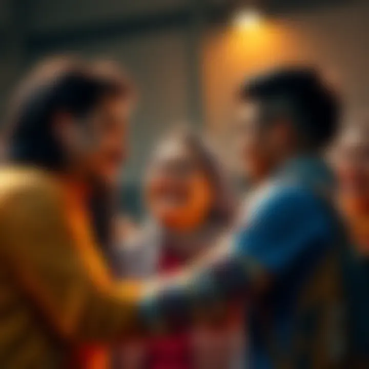 A group of people supporting each other during tough times, showcasing resilience and hope, with smiles and encouragement