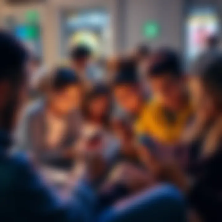 A diverse group of people engaging with cryptocurrency apps on smartphones and laptops, illustrating the shift in accessibility