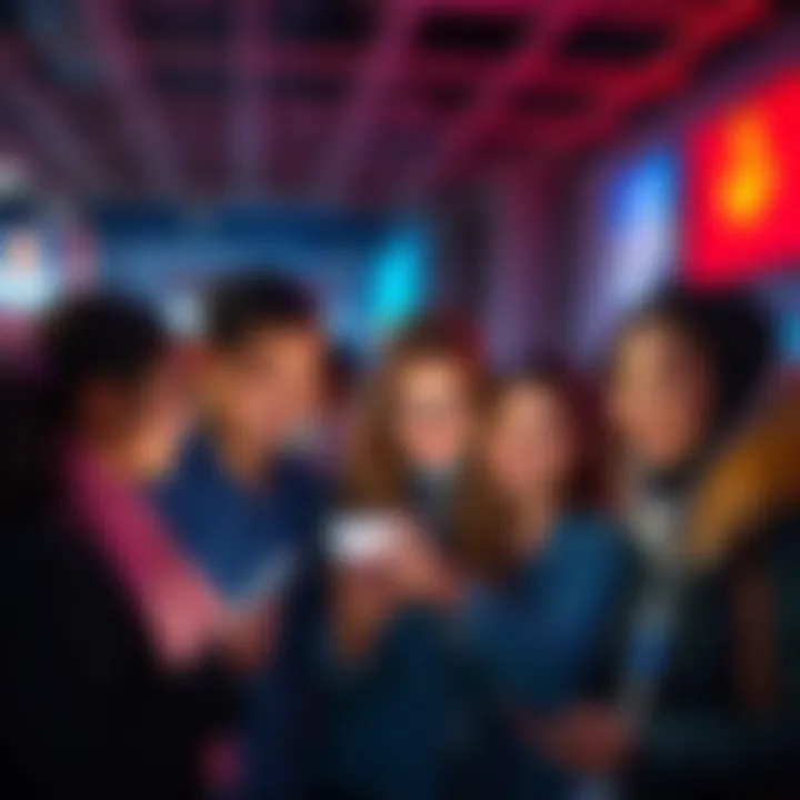 Group of people happily engaging with a cash-earning app on their phones