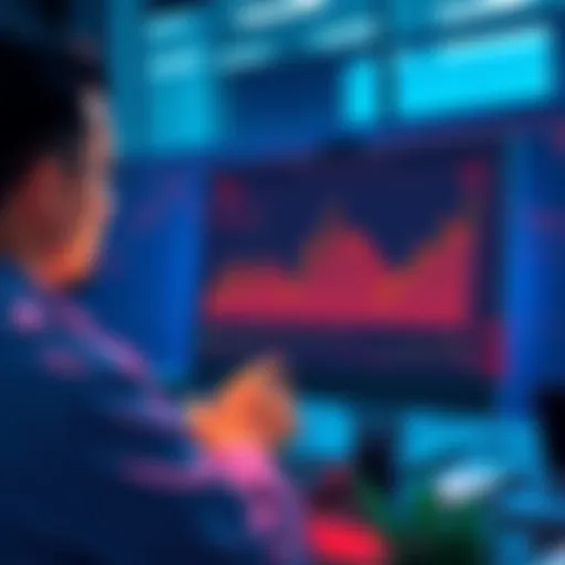 An illustration showing a trader analyzing charts and liquidation prices on a computer screen, emphasizing the risks involved in perpetual trading.