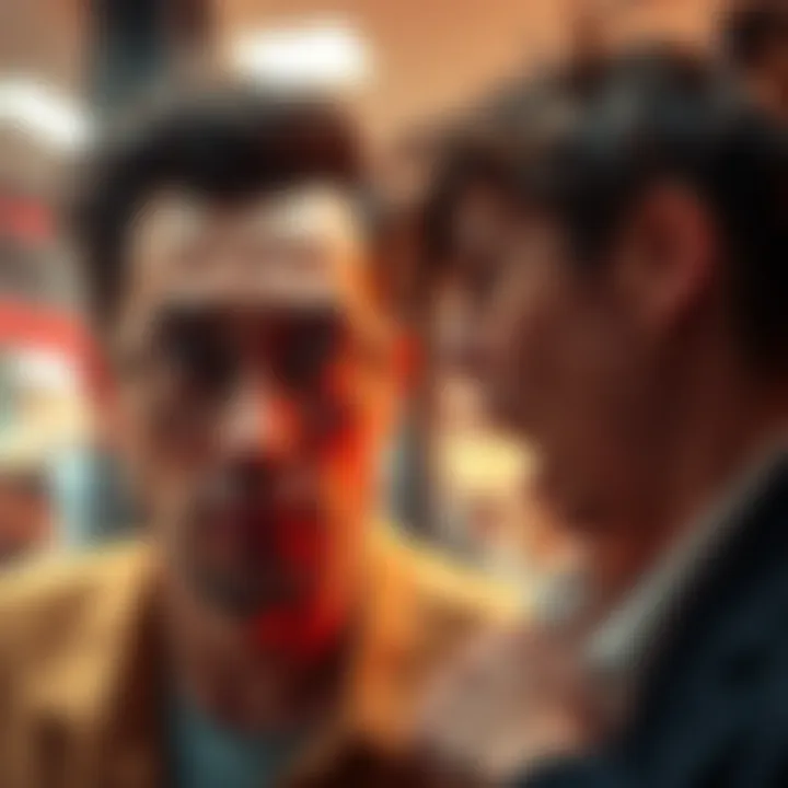 A person rolling their eyes and looking frustrated while another person nearby is making odd gestures like teeth sucking and hair flipping.