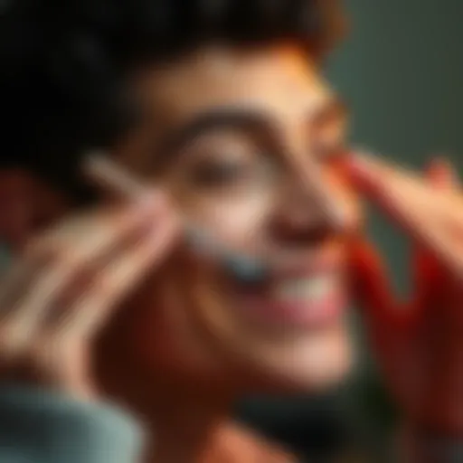 A person applying Ghkcu copper peptide on their skin, smiling with a humorous expression, showcasing the ups and downs of the experience