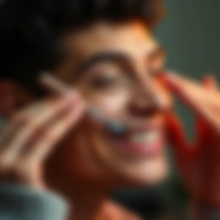 A person applying Ghkcu copper peptide on their skin, smiling with a humorous expression, showcasing the ups and downs of the experience