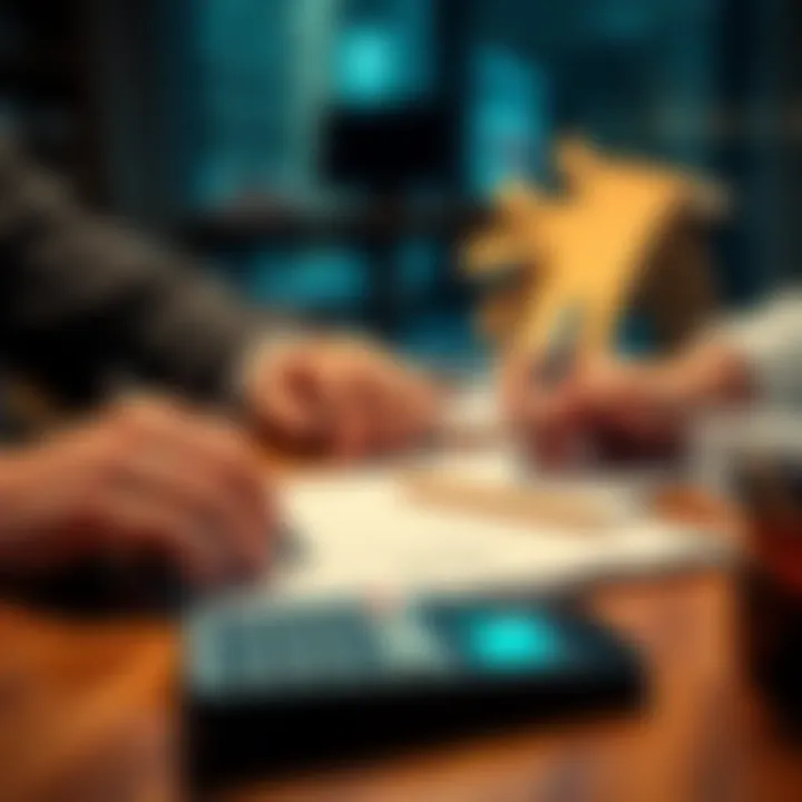 A person reviewing bills and writing down payment plans at a table with a calculator and notepad