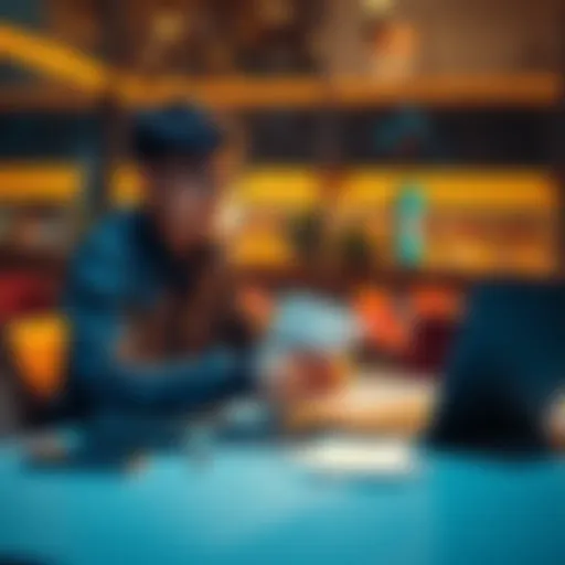 A person sitting at a table with a laptop and bills, weighing the option of taking a loan versus paying off debt directly.