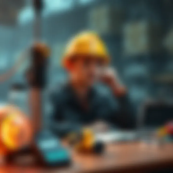 Person considering Lucky Miner Individual thinking about whether to keep or return Lucky Miner, with mining equipment and decision-making tools on a table