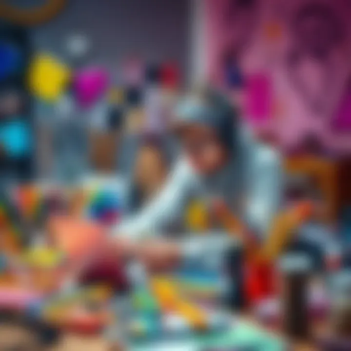 Person working on a creative project Individual passionately engaging in a creative project, surrounded by colorful materials and tools, showcasing their enthusiasm and inspiration