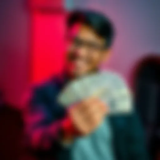 Individual happily holding a stack of cash representing earning extra money