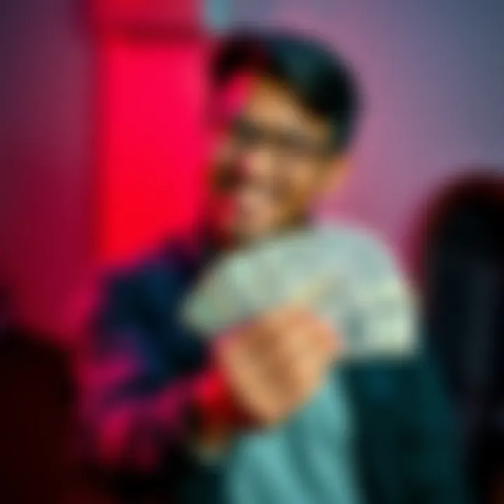 Individual happily holding a stack of cash representing earning extra money