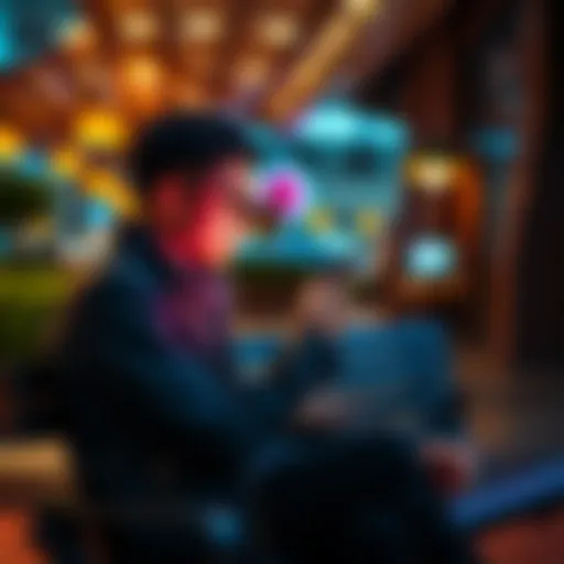 A person sitting on a bench looking at their phone, pondering their lack of an Instagram presence.