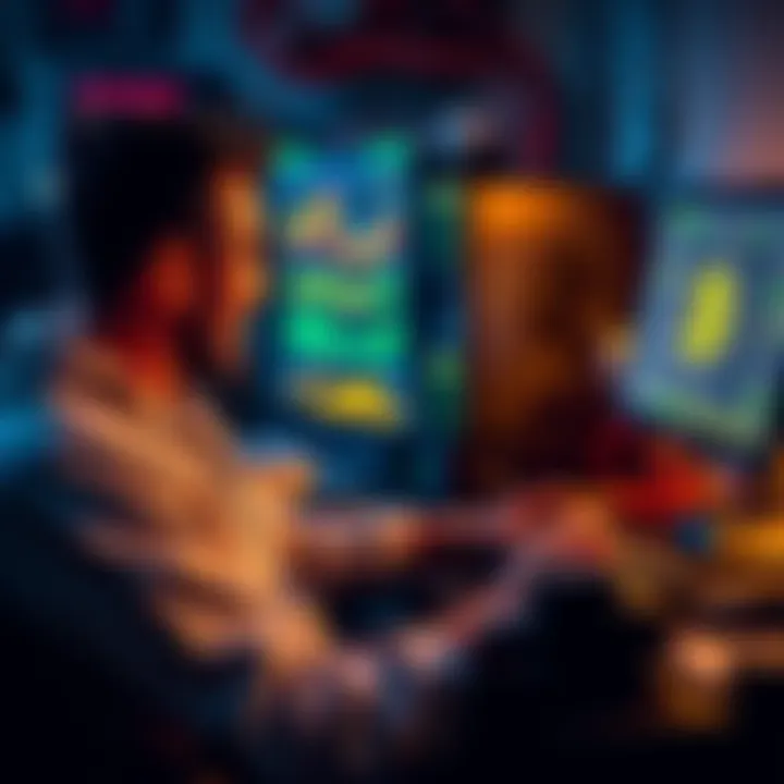 Individual sitting at a computer mining Bitcoin, excitedly checking earnings on the screen