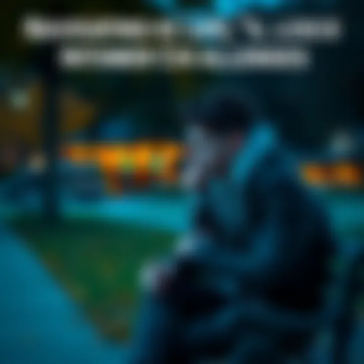 Individual sitting on a park bench, looking contemplative with a sad expression, symbolizing emotional struggles