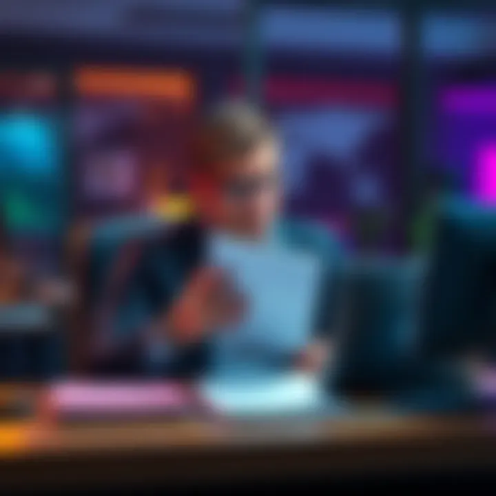 Person Seeking Project Advice Individual sitting at a desk looking frustrated while holding a notebook, hoping to get suggestions for their stuck project.