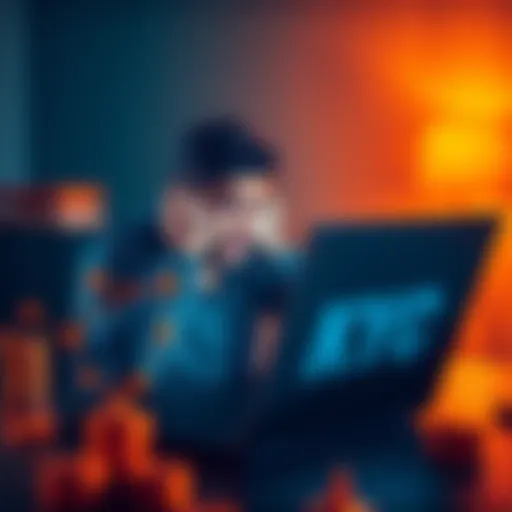 Individual looking frustrated while trying to complete KYC on a laptop with crypto purchase elements around