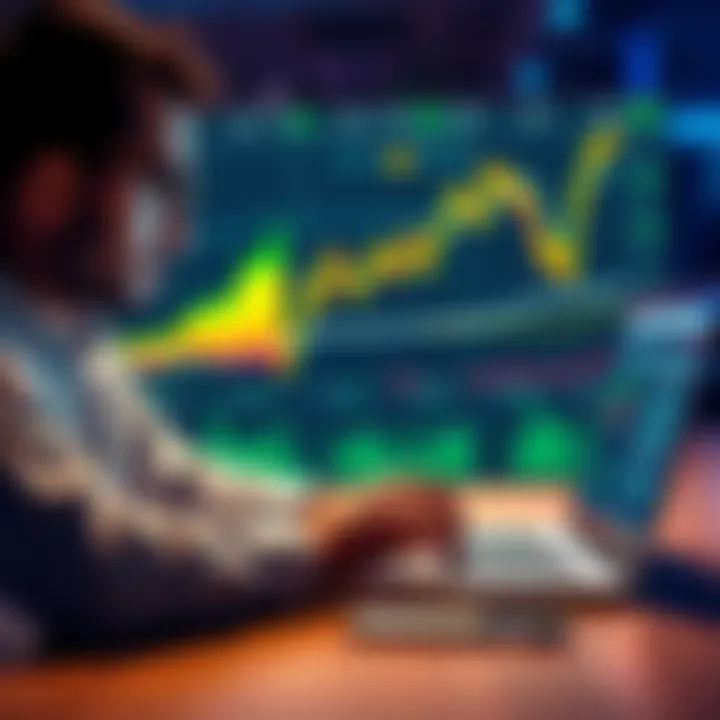 A person looking at financial charts and calculating profits on a laptop