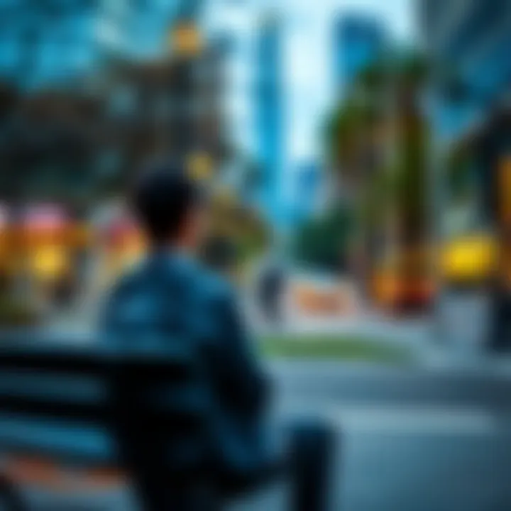 A person sitting on a park bench, looking thoughtfully at a busy street, representing moments of indecision and inaction in daily life.