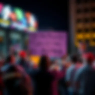 A person stands in front of a crowd holding a sign that reads 'Justice for All', expressing their support for justice causes.