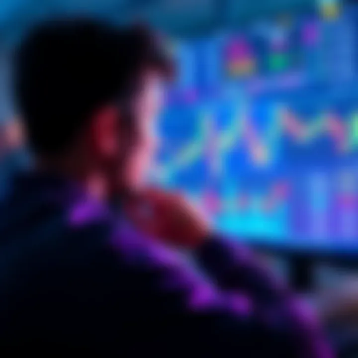 A person looking at a screen with cryptocurrency charts, contemplating buying Litecoin at a price of $56