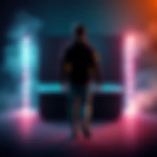 A person walking away from a computer with a Bitcoin logo on the screen, showing frustration.