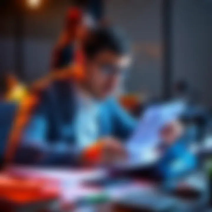 Individual reviewing bills and calculating expenses at a desk