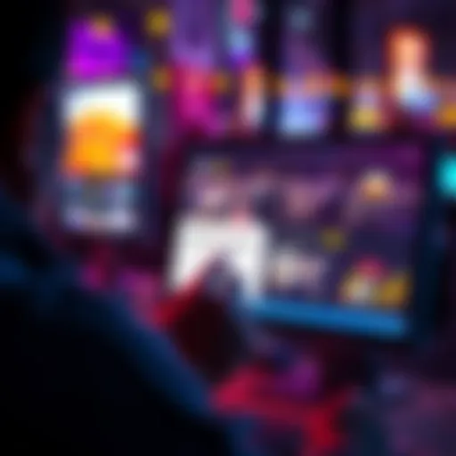 A person focused on a computer screen displaying an event page with details and item descriptions