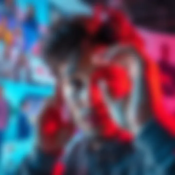 A person squinting at a colorful photograph, trying to enhance clarity.