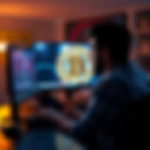 A person sitting in front of a computer, watching a video that criticizes Bitcoin, looking thoughtful and engaged.