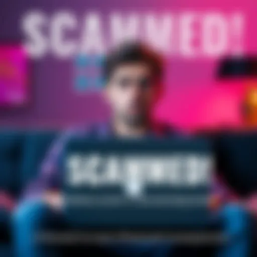 A person sitting with a laptop, looking concerned and shocked, representing the emotional impact of being scammed