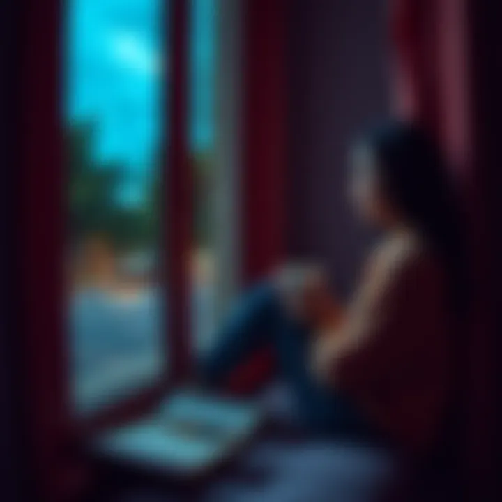 A person sitting by a window, reflecting on their journey with a journal and a cup of coffee, symbolizing growth and resilience.