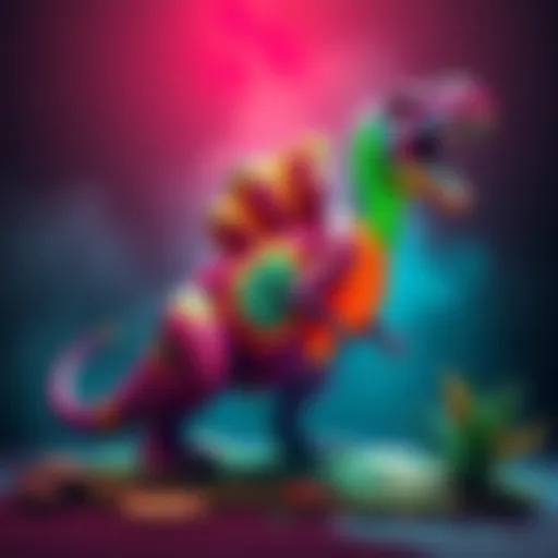 A colorful dinosaur sculpture created by Peyote, symbolizing the shift to YEE with artistic flair, blending art and memecoin culture.