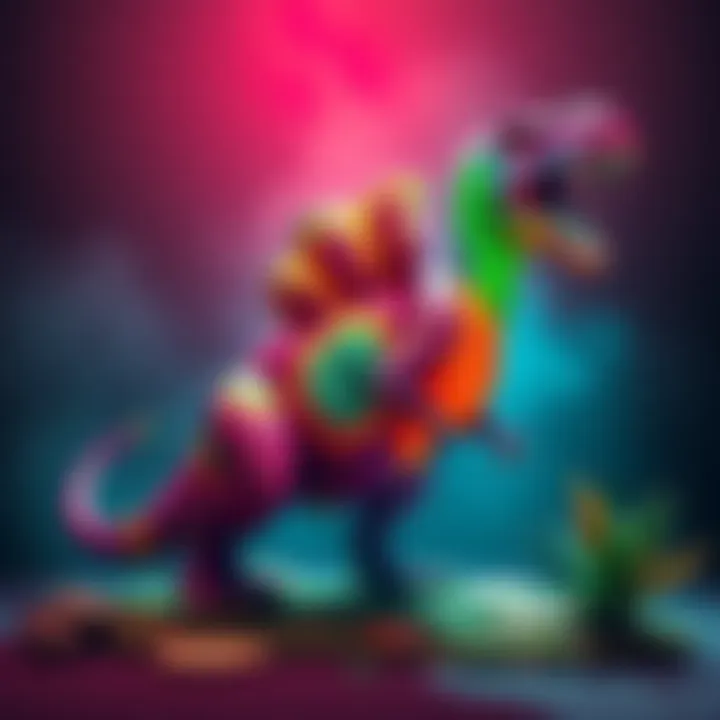 A colorful dinosaur sculpture created by Peyote, symbolizing the shift to YEE with artistic flair, blending art and memecoin culture.