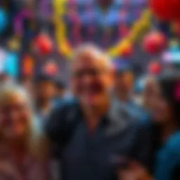 Phil Wojak smiling and surrounded by community members in a festive atmosphere, celebrating his recent achievements.