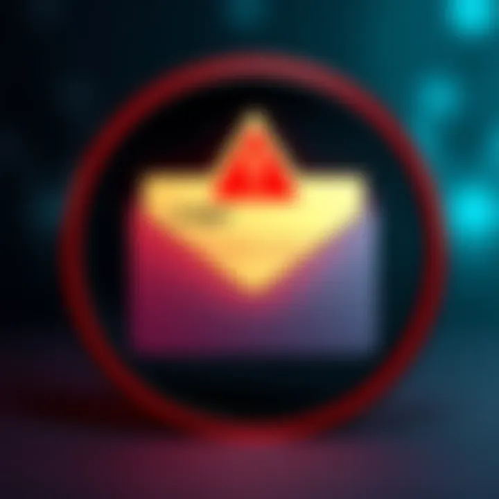 A warning sign showing a fake Ledger email, with a red alert symbol, indicating phishing risks.