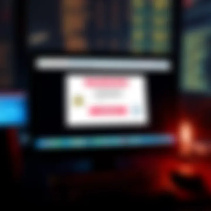 A computer screen displaying a fake login page with warnings about a phishing scam