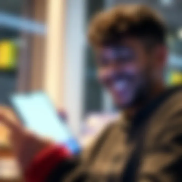 A person smiling while using a Samsung Galaxy Ultra 25, showing the device's screen with apps running smoothly after clearing storage space.