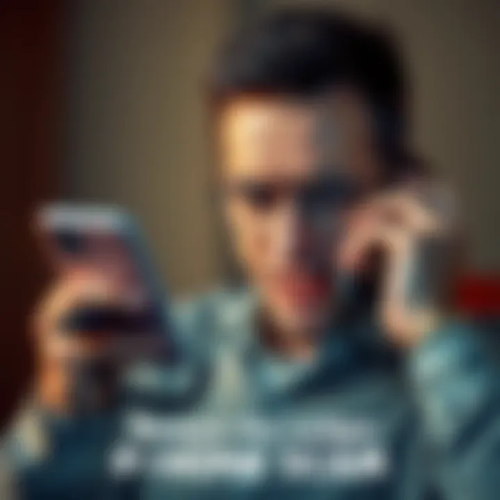 Phone scam warning A person receiving a phone call with a worried expression, looking at their phone with a suspicious mindset, highlighting the scam alert.