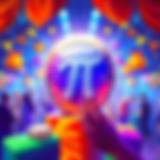 Colorful graphic representing a raffle with people engaging and prizes in the background