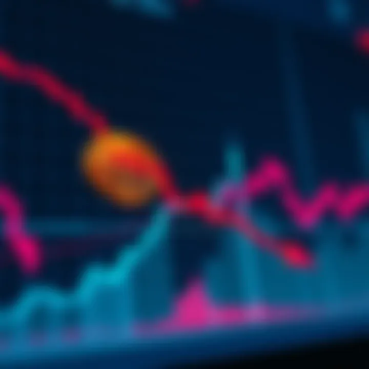 A downward trend line on a cryptocurrency chart showing the decline of Pi, with a red arrow indicating a drop in value.