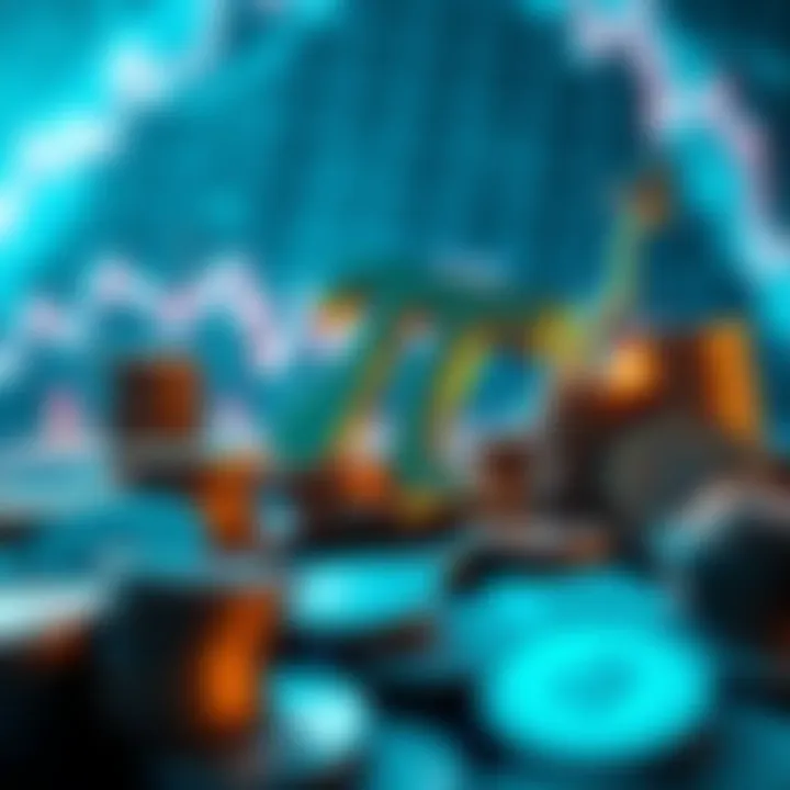 A Pi symbol surrounded by coins and an upward trending chart showing potential investment growth