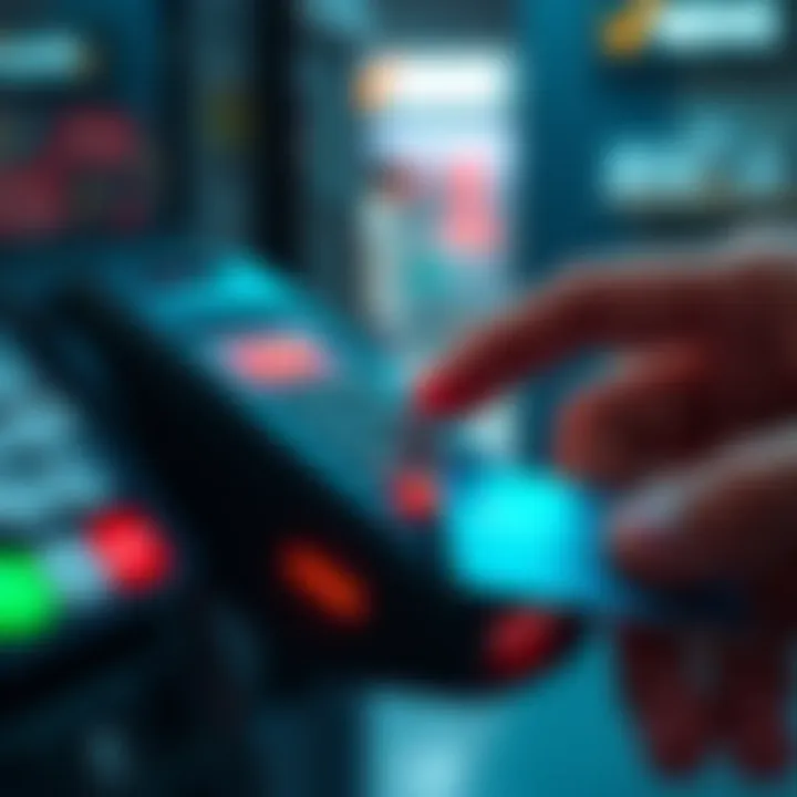 A close-up of a person entering their PIN on a payment terminal with a hand holding a credit card, emphasizing financial security for transactions over a set amount.