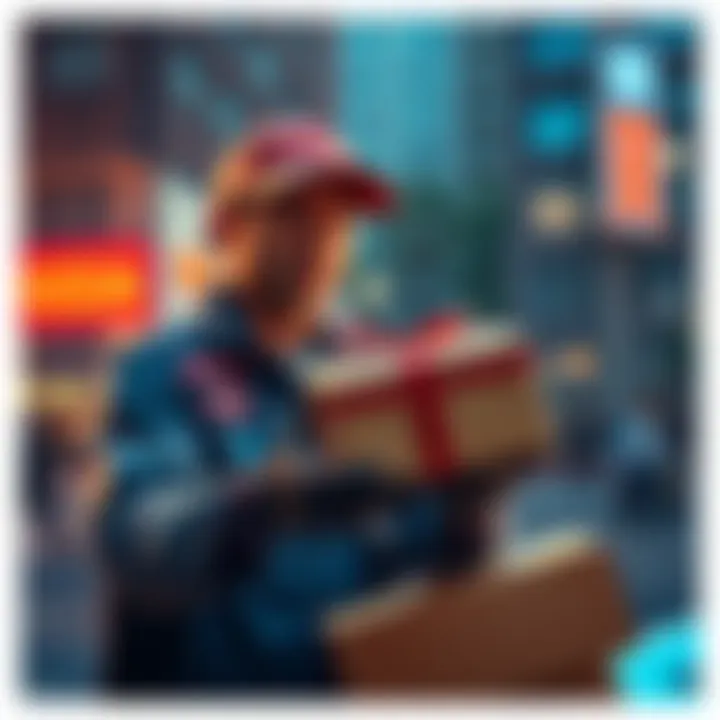 A pizza delivery driver holds a mysterious gift received from a customer, looking curious about its value.