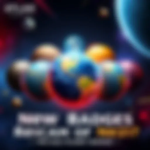 A digital representation of planet badges in Atlas Earth featuring various planets with unique designs and colors, symbolizing new missions for players.