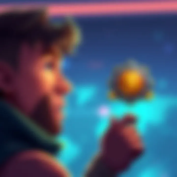 A player looks at two options: saving Atlas Bucks or leveling up their badge boost, symbolized by stacks of coins and a badge, with a thoughtful expression.