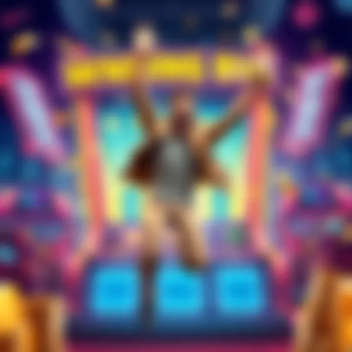 Excited player jumping with joy after winning top prize in Patos Games' play-to-earn game