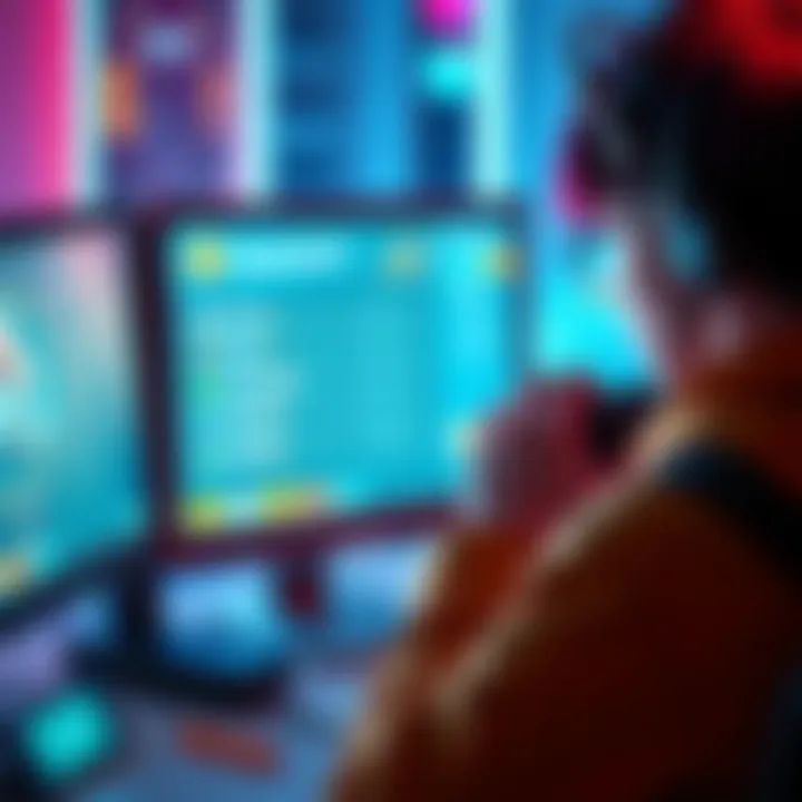 A player character looking frustrated at a computer screen displaying a game with a quest log showing level 13 completion cap