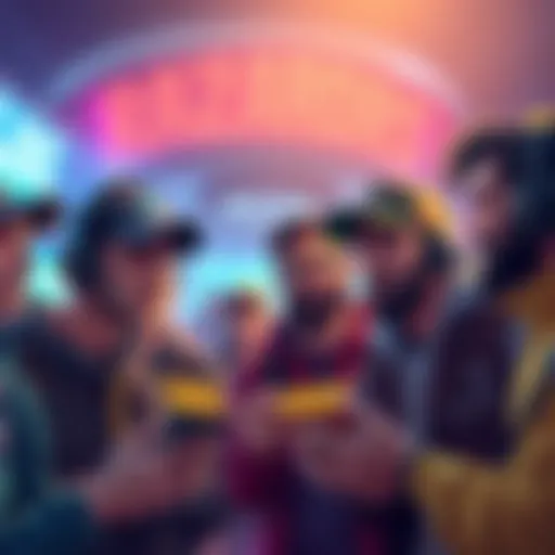 Group of gamers talking about reward disparities in Atlas Arcade, showing various expressions of curiosity and concern.