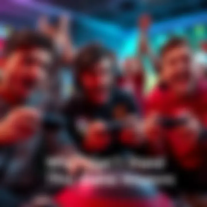 A group of gamers looking frustrated while playing a video game, some are throwing their controllers down.