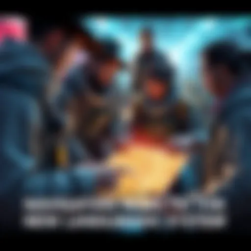 Group of players discussing strategies while looking at a map related to the new landmark system