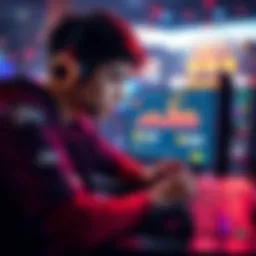 A gamer focused on the screen, surrounded by gaming accessories and earning graphics, illustrating strategies for maximizing rewards.