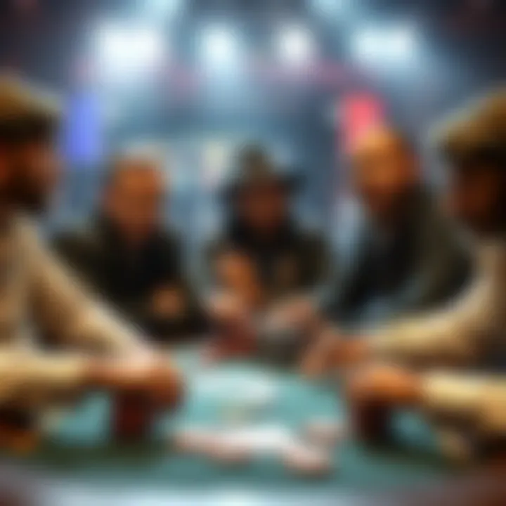 A group of poker players at a table discussing new prize structures and strategies for tournaments.